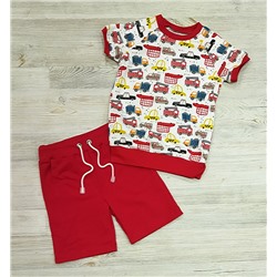 Арт. НК/ФШ/ПП-5  Комплект футболка(интерл)+шорты(футер).Цвет: красн/белый. Размер с 86-134