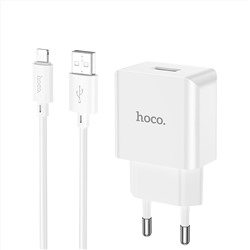 Адаптер Сетевой с кабелем Hoco C106A Leisure USB 2,1A/10W (USB/Lightning) (white)