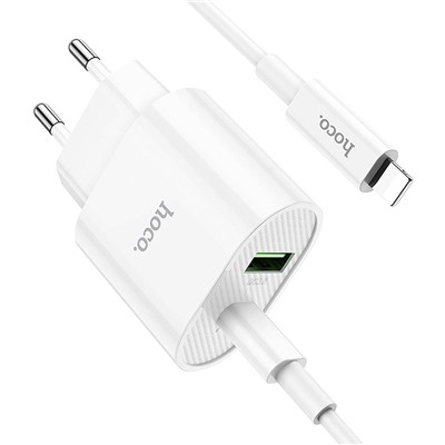 Адаптер Сетевой с кабелем Hoco C95A PD QC3.0 USB/Type-C 3A/20W (Type-C/Lightning) (white)