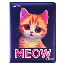 Дневник 1-11 кл. "MEOW" универсальный блок, 48 листов, белая бумага 80 г/м², печать в 1 краску, твердая обложка из искусственной кожи с поролоном, цветная печать, тиснение фольгой, отстрочка, цветной форзац, 1 ляссе