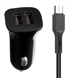 Адаптер Автомобильный с кабелем SKYDOLPHIN SZ08V 2USB/5V/2.4A +micro USB (повр.уп) (black)