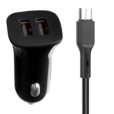 Адаптер Автомобильный с кабелем SKYDOLPHIN SZ08V 2USB/5V/2.4A +micro USB (повр.уп) (black)