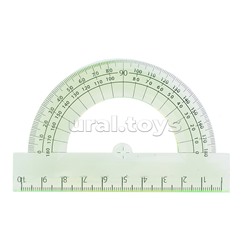 Транспортир с линейкой 180°/10 см, полупрозрачный салатовый пластик shatterproof, в блистерной упаковке