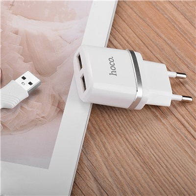 Адаптер Сетевой Hoco C12 2USB 2,4A/10W (white)