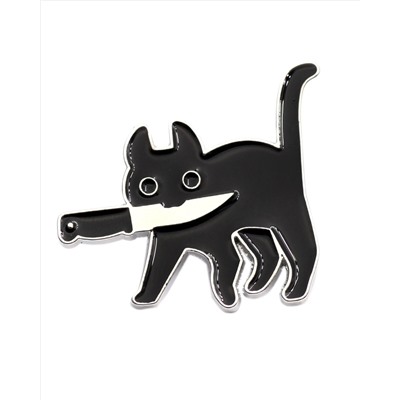 Металлический значок "Кот с ножом"
