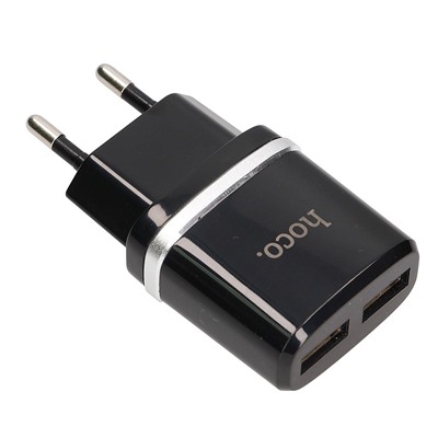 Адаптер Сетевой с кабелем Hoco C12 (повр. уп.) 2USB 2,4A/10W (USB/Micro USB) (black)