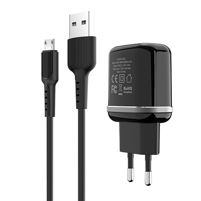 Адаптер Сетевой с кабелем Borofone BA25A Outstanding (повр. уп.) 2USB 2,4A/10W (USB/Micro USB) (black)