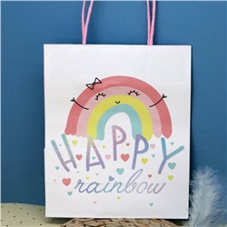 Пакет подарочный (S) «Rainbow happy», white (21*25.5*10)