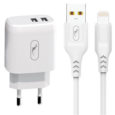 Адаптер Сетевой с кабелем SKYDOLPHIN SC22EBL (повр. уп.) 2USB 2,1A/10W (USB/Lightning) (white)