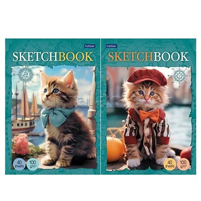 Блокнот SketchBook 40л А5ф "Котики-артисты" без линовки 100г/кв.м отрывная склейка.