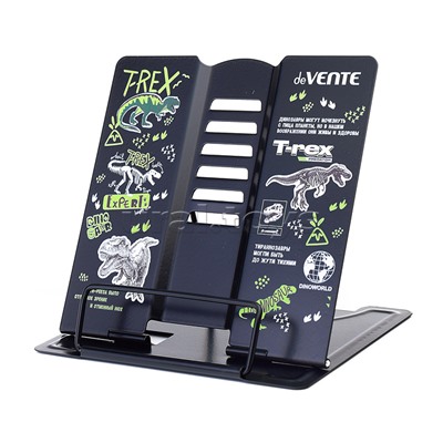 Подставка для учебников и книг "T-Rex" 15,4x15,2 см, металлическая окрашенная, вес 235 г, с противоскользящими ножками, синяя, с полноцветным рисунком, в пластиковом пакете с европодвесом