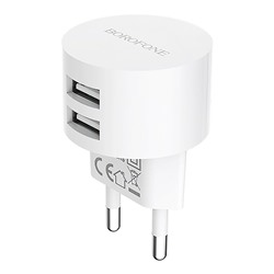 Адаптер Сетевой Borofone BA23A Brilliant 2USB 2,4A/10W (white)