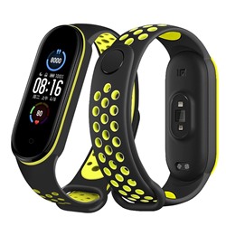 Ремешок - WB07 Sport N Xiaomi Mi Band 5/Mi Band 6 силикон на кнопке (регулируемый) (black/green)