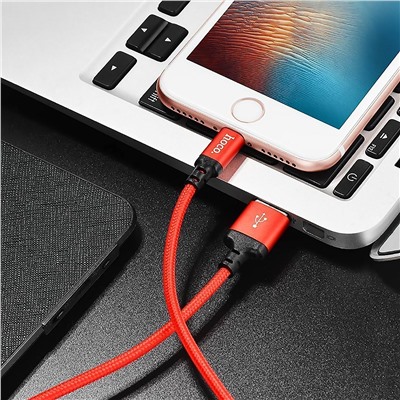 Кабель USB - Apple lightning Hoco X14 Times Speed (повр. уп)  200см 2A  (red/black)