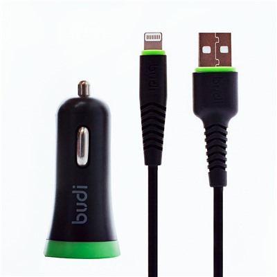 Адаптер Автомобильный с кабелем budi M8J061L 2USB/5V/3.4A +lightning (повр. уп.) (black)