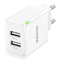 Адаптер Сетевой Borofone BN15 Strong 2USB 2,1A/10,5W (white)