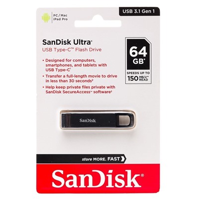 Флэш накопитель USB 64 Гб SanDisk Ultra Fit 3.1 Type-C (black)