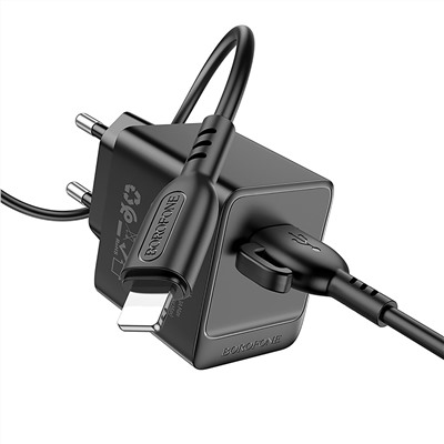 Адаптер Сетевой с кабелем Borofone BAS11A Erudite USB 2,1A/10,5W (USB/Lightning) (black)