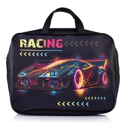 Папка - сумка "Racing" Формат - А4, боковина - 75 мм. Предназначена для хранения альбомов, рисунков и прочих принадлежностей для школы и творчества.  Модель выполнена из  полиэстера. Папка оснащена текстильными ручками, имеется одно основное отделение на