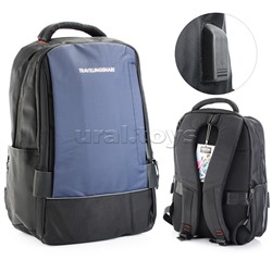Рюкзак подростковый, 2 отд. на молнии, 1 накладной и 1 боковой карман, USB - выход, черный / синий