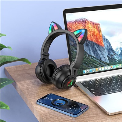 Bluetooth-наушники полноразмерные Borofone BO18 cat ear (повр. уп.) (black)