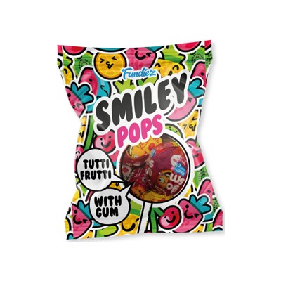 Леденцы Fundiez Smiley Pops со вкусом тутти-фрутти и жевательной резинкой 200 гр