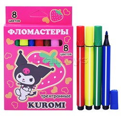 Фломастеры 8 цв. "Kuromi" треугольные, в картонной упаковке с европодвесом