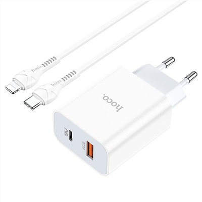 Адаптер Сетевой с кабелем Hoco C97A PD QC3.0 USB/Type-C 3A/18W (Type-C/Lightning) (white)