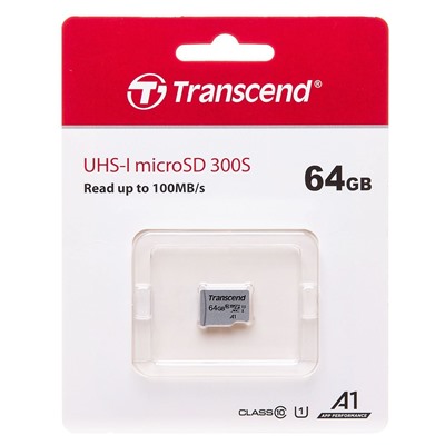 Карта флэш-памяти MicroSD 64 Гб Transcend 300S UHS-I U1 без адаптера (black)