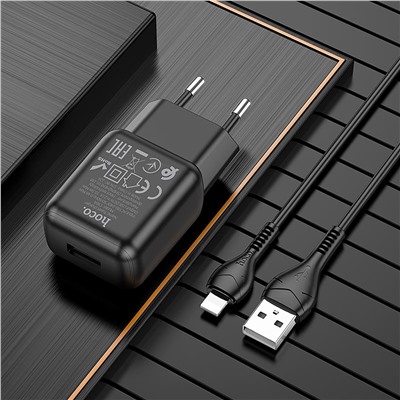 Адаптер Сетевой с кабелем Hoco C96A USB 2,1A/10W (USB/Lightning) (black)