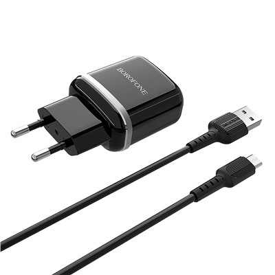 Адаптер Сетевой с кабелем Borofone BA25A Outstanding (повр. уп.) 2USB 2,4A/10W (USB/Micro USB) (black)