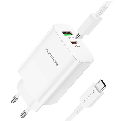 Адаптер Сетевой с кабелем Borofone BN10 PD USB/Type-C 65W (Type-C/Type-C) (white)