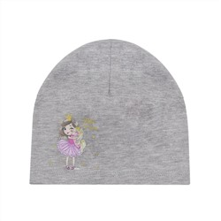 Шапка бини однослойная одноцветная с графикой "Little princess". Цвет серый меланж