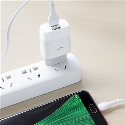 Адаптер Сетевой с кабелем Hoco C73A Glorious 2USB 2,4A/10W (USB/Micro USB) (white)