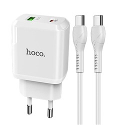 Адаптер Сетевой с кабелем Hoco N5 Favor PD QC3.0 (повр. уп.) USB/Type-C 3A/20W (Type-C/Type-C) (white)