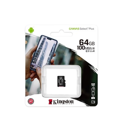 Карта флэш-памяти MicroSD 64 Гб Kingston Canvas Select Plus UHS-1, A1 без адаптера (205118)