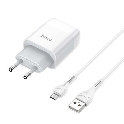 Адаптер Сетевой с кабелем Hoco C73A Glorious 2USB 2,4A/10W (USB/Micro USB) (white)