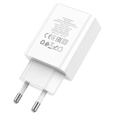 Адаптер Сетевой Hoco C100A PD QC3.0 USB/Type-C 20W (white)