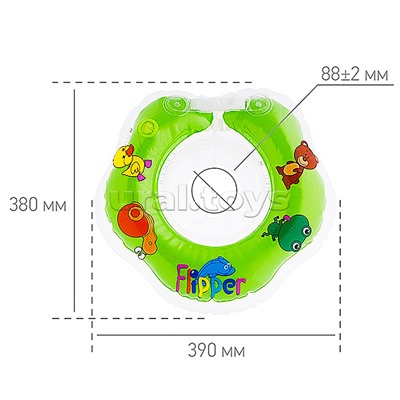 Надувной круг на шею для купания малышей Flipper зеленый.
