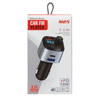 Автомобильный FM-трансмиттер - M25 18W 2USB/PD18W (black)