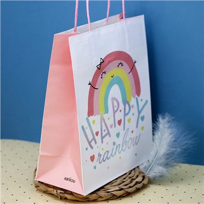 Пакет подарочный (S) «Rainbow happy», white (21*25.5*10)