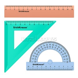 Набор геометрический малый пластиковый ErichKrause Pastel Bloom, (линейка, угольник, транспортир), ассорти (в пакете по 20 шт)