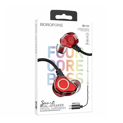 Проводные наушники с микрофоном внутриканальные Borofone BM88 Sea Type-C (iP15)  (red)