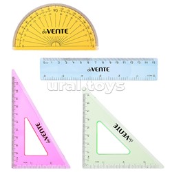 Набор геометрический малый, 4 предмета (линейка 15 см, 2 угольника, транспортир) полупрозр