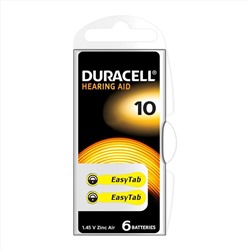 Элемент воздушно-цинковый Duracell ZA10 (6-BL) (для слуховых аппаратов)  (6/60/600/54000)