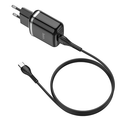 Адаптер Сетевой с кабелем Hoco N3 Special USB 3A/18W (USB/Type-C) (black)