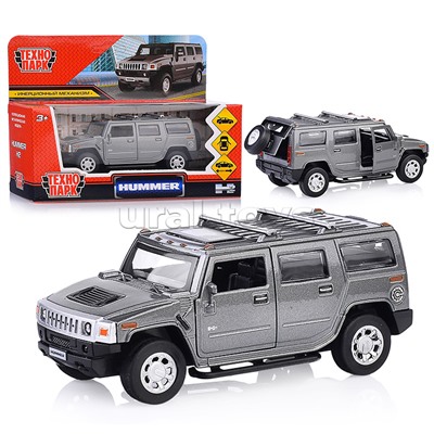 Машина металл Hummer H2, 12см (откр дв, багаж, темн-сер.) инерц, в коробке