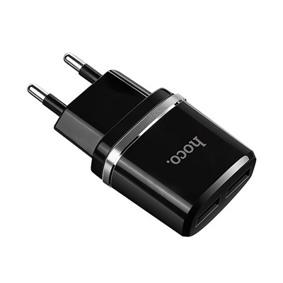 Адаптер Сетевой с кабелем Hoco C12 2USB 2,4A/10W (USB/Lightning) (black)