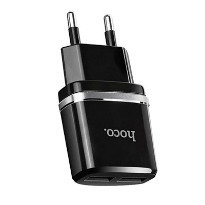 Адаптер Сетевой с кабелем Hoco C12 2USB 2,4A/10W (USB/Lightning) (black)