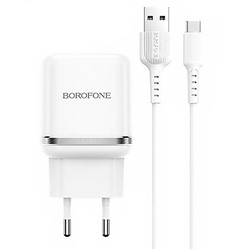 Адаптер Сетевой с кабелем Borofone BA36A High QC3.0 USB 3A/18W (USB/Type-C) (white)